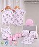 Babyhug 100% Cotton Bear printed Sterilized Newborn Starter Gift set Pack of 9 - White and Pink