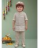 ETHNIKS NEURON Cotton Linen Woven Full Sleeves Solid Kurta & Pyjama Set with Jacket - Beige