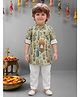 ETHNIKS NEURON Linen Woven Full Sleeves Floral Printed Kurta Pyjama Set - Light Green