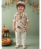 ETHNIKS NEURON Linen Woven Full Sleeves Floral Printed Kurta Pyjama Set - Beige