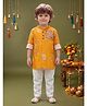 ETHNIKS NEURON Linen Woven Full Sleeves Floral Printed Kurta Pyjama Set - Yellow