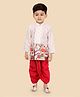 ETHNIKS NEURON Cotton Woven Full Sleeves Kurta Dhoti Set with Landscape Print - White