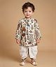 ETHNIKS NEURON Cotton Woven Full Sleeves Kurta and Dhoti Set With Floral and Animal Scene Print - OffWhite