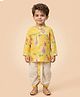 ETHNIKS NEURON Cotton Woven Full Sleeves Floral Printed Kurta & Dhoti Set - Yellow