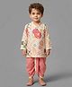 ETHNIKS NEURON Cotton Woven Full Sleeves Floral Printed Kurta & Dhoti Set - Beige