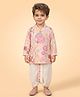 ETHNIKS NEURON Cotton Woven Full Sleeves Floral Printed Kurta & Dhoti Set - Light Pink