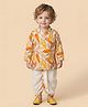 ETHNIKS NEURON Cotton Woven Full Sleeves Leaf Printed Kurta & Dhoti Set - Orange