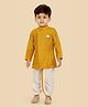 ETHNIKS NEURON Silk Woven Full Sleeves Kurta Dhoti Set with Brooch in Mustard