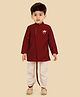 ETHNIKS NEURON Silk Woven Full Sleeves Kurta Dhoti Set with Brooch in Maroon