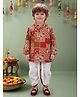 ETHNIKS NEURON Cotton Woven Full Sleeves Printed Kurta & Dhoti Set - Red