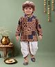 ETHNIKS NEURON Cotton Woven Full Sleeves Printed Kurta & Dhoti Set - Navy Blue