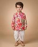 ETHNIKS NEURON Cotton Woven Full Sleeves Printed Kurta & Dhoti Set - Light Pink