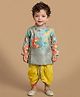 Ethniks Neuron Cotton Blend Woven Full Sleeves Kurta and Dhoti with Floral Print - Sea Green