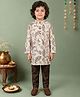 ETHNIKS NEURON Cotton Linen Woven Full Sleeves Printed Kurta & Pyjama Set - Beige