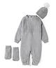 Yellow Apple Knit Rompers with Cap and Booties with Full Sleeves - Light Grey