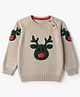 Yellow Apple Knit Full Sleeves Winter T-Shirts with Raglan Sleeve and Reindeer Applique - Cream