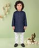 ETHNIKS NEURON Cotton Blend Woven Full Sleeves Striped Kurta & Pyjama Set - Navy