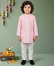 ETHNIKS NEURON Cotton Blend Woven Full Sleeves Kurta and Pajama Set with Striped Print - Pink