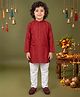 ETHNIKS NEURON Cotton Blend Woven Full Sleeves Kurta and Pajama with Quilted Pattern Embroidery - Maroon
