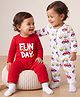 Doodle Poodle 100% Cotton Interlock Knit Full Sleeves Romper with Vehicle & Fun Day Text Print Pack of 2 - White & Red