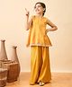 StyloBug Woven Sleeveless Lace Embellished Bandhani Printed Kurti & Palazzo Set - Mustard