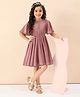 StyloBug Woven Half Sleeves Solid Dress - Rust