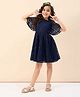 StyloBug Woven Half Sleeves Floral Embroidered Dress - Navy Blue