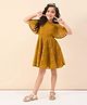 StyloBug Woven Half Sleeves Floral Embroidered Dress - Mustard
