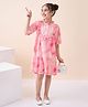 StyloBug Woven Half Sleeves Ruffle Detailed Tie Dye Dress - Pink