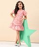 StyloBug Woven Half Sleeves Shimmered Ruffled Dress - Peach