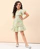 StyloBug Woven Half Sleeves Shimmered Ruffled Dress - Green
