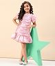 StyloBug Woven Half Sleeves Shimmered Ruffled Dress - Pink