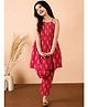 StyloBug Cotton Woven Sleeveless Ethnic Motifs Printed Kurti & Pyjama Set - Red