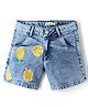 Korkak Cotton Elastane Denim Shorts with Lemon Sequins & Washed in Light Blue