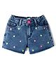 Korkak 100% Cotton Denim Regular Fit Above Knee Length Shorts with Hearts Embroidery in Blue
