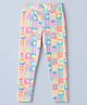 Korkak Cotton Mix Knit Full Length Skinny Fit Leggings with Sun & Floral Print in Blue