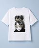 Korkak Cotton Lycra Knit Round Neck Half Sleeves T-Shirt with Sequence Embellished and Girl Print - White