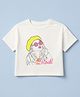 Korkak Cotton Lycra Knit Round Neck Solid T-Shirt with Half Sleeves and Woman Print - Off White
