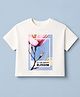 Korkak Cotton Lycra Knit Round Neck T-Shirts with Half Sleeves and Flower Print - Off White