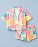 Korkak Woven Half Sleeves Shirt & Shorts Co-Ords Set with Inner Tee & Fruit Print - Pink