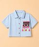 Korkak Denim Woven Shirt with Embroidered Patch Half Sleeves Washed And Regular Collar in Light/Sky Blue