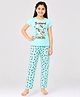 Ariel Pure Cotton Knit Half Sleeves Unicorn Printed Tee & Pajama Night Suit - Aqua Blue