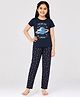 Ariel Pure Cotton Knit Half Sleeves Unicorn Printed Tee & Pajama Night Suit - Navy Blue