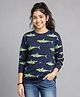 Ariel Cotton Knit Full Sleeves Sharks Printed Sweatshirt - Navy Blue