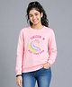 Ariel Cotton Knit Full Sleeves Unicorn Printed Sweatshirt - Pink