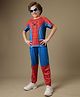 Kidsville Knit Marvel Featuring Half Sleeves Spider Man Printed Tee & Pants Set - Red & Blue