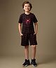 Kidsville Knit Marvel Featuring Half Sleeves Spider Man Printed Coordinating Tee & Shorts Set - Black