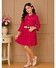 Cutecumber Cotton Woven Three Fourth Sleeves Lace Detailed Shirt Style Dress - Fuchsia