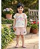 Nottie Planet Cotton Knit Half Sleeves Leaves & Smile Text Printed Top & Shorts Set - Peach
