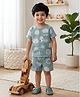 Nottie Planet Cotton Knit Half Sleeves Apple Printed Coordinating Shirt & Shorts Set -  Steel Blue